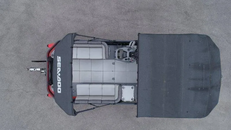 Slide: The Image of Top view of 2023 Sea-Doo Switch Cruise 21 with gray canopy. - 10