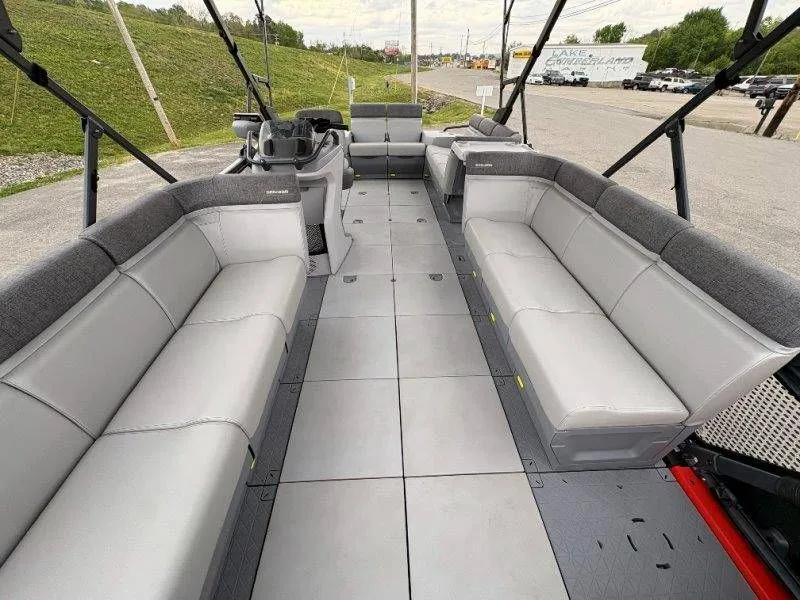 Slide: The Image of Interior of 2023 Sea-Doo Switch Cruise 21 with gray seating. - 28
