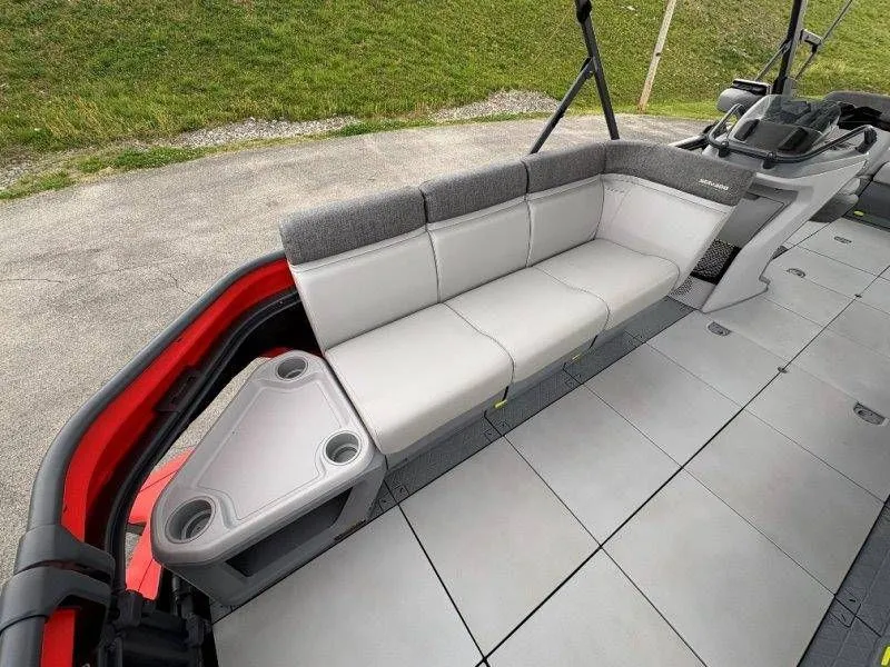 Slide: The Image of Interior of 2023 Sea-Doo Switch Cruise 21 with gray seating. - 32