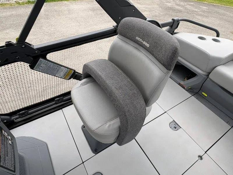 Slide: The Image of 2023 Sea-Doo Switch Cruise 21 seating area with gray upholstery. - 34