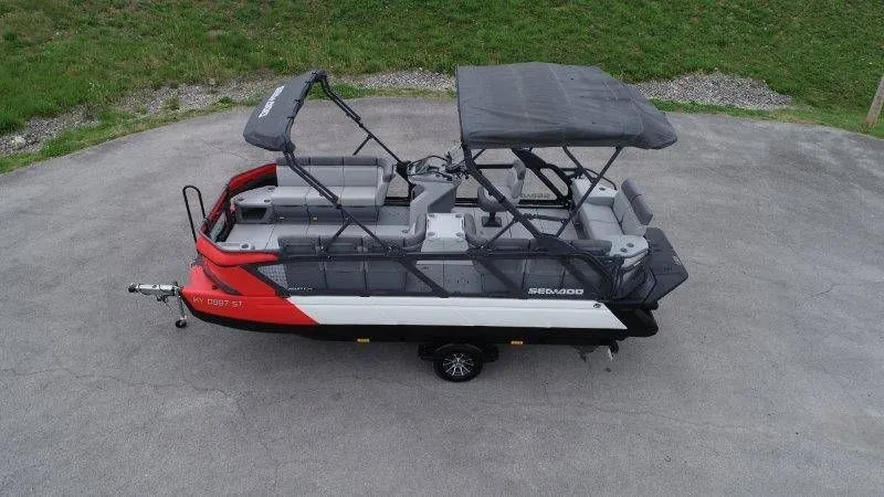 Slide: The Image of 2023 Sea-Doo Switch Cruise 21 on trailer, side view. - 9