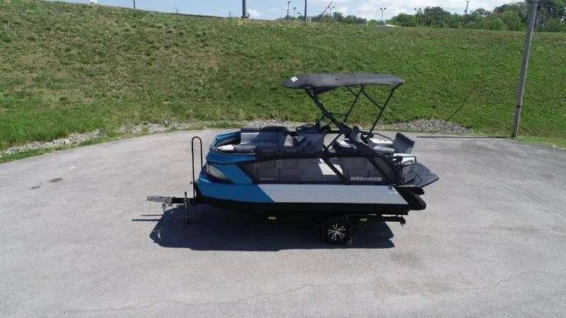 The Image of 2022 Sea-Doo Switch Cruise 18 on trailer, side view. - 1