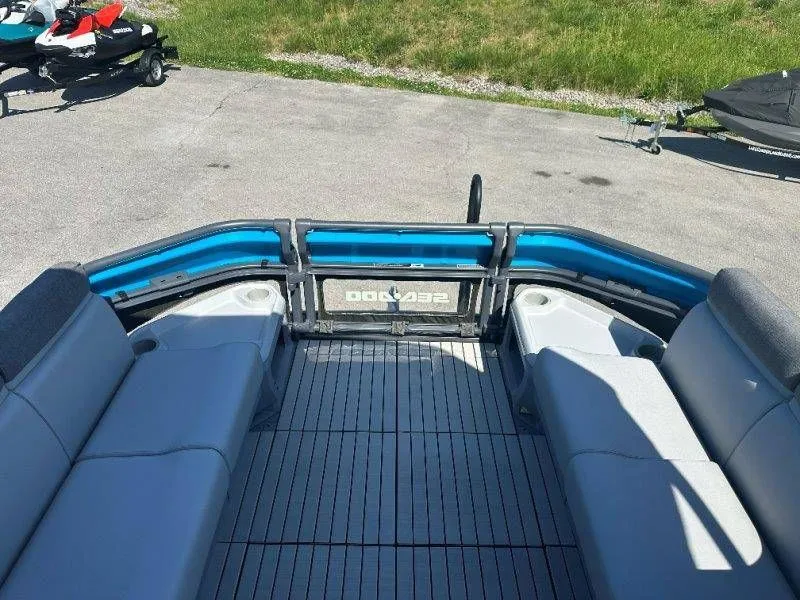 Slide: The Image of Interior of 2022 Sea-Doo Switch Cruise 18 with gray seating. - 29