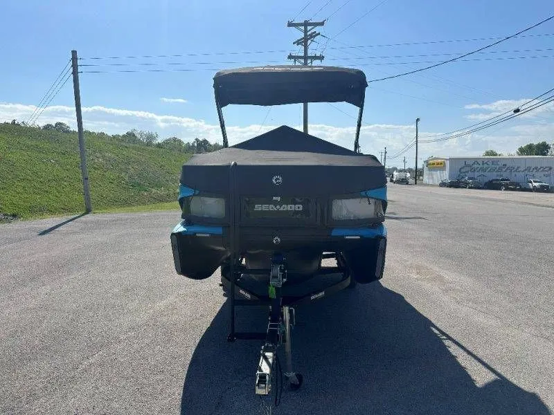 Slide: The Image of 2022 Sea-Doo Switch Cruise 18 on trailer, front view. - 31