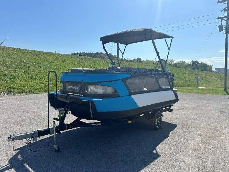 Slide: The Image of 2022 Sea-Doo Switch Cruise 18 on trailer outdoors. - 6