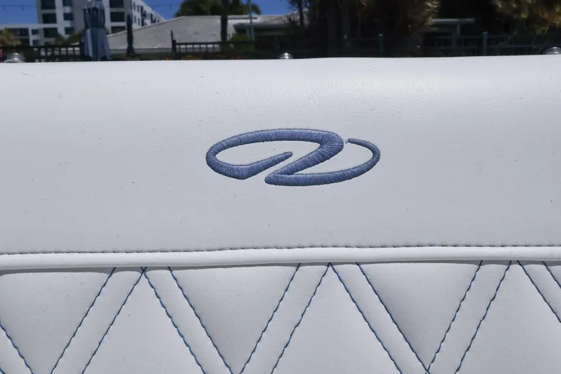 Slide: The Image of White leather seat with blue embroidered logo, Regal LX4 2020 model. - 31