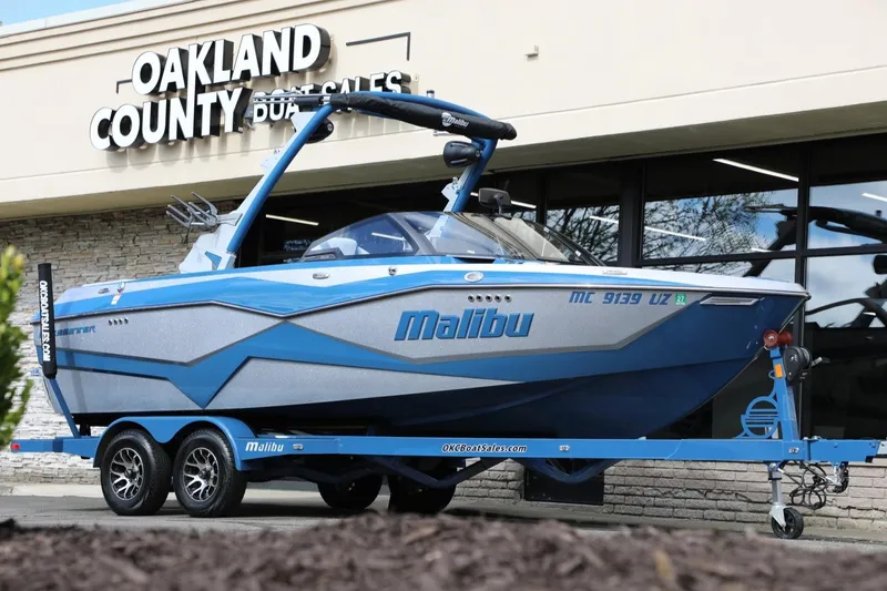 Slide: The Image of 2023 Malibu Wakesetter 22 LSV boat on trailer at Oakland County Boat Sales. - 2