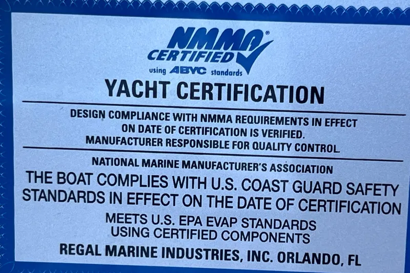 Slide: The Image of NMMA certified yacht certification for 2020 Regal 26 XO, ensuring safety and compliance. - 72