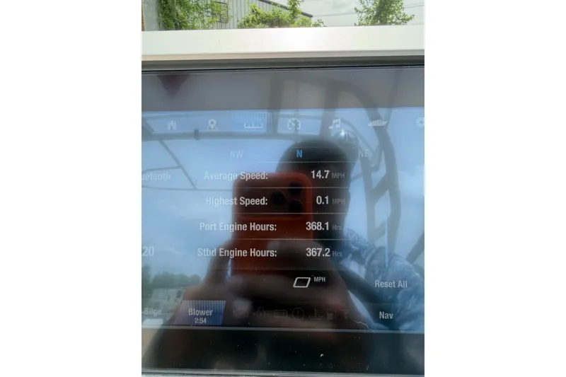Slide: The Image of Dashboard display of a 2022 Yamaha Boats 252SE showing speed and engine hours. - 11