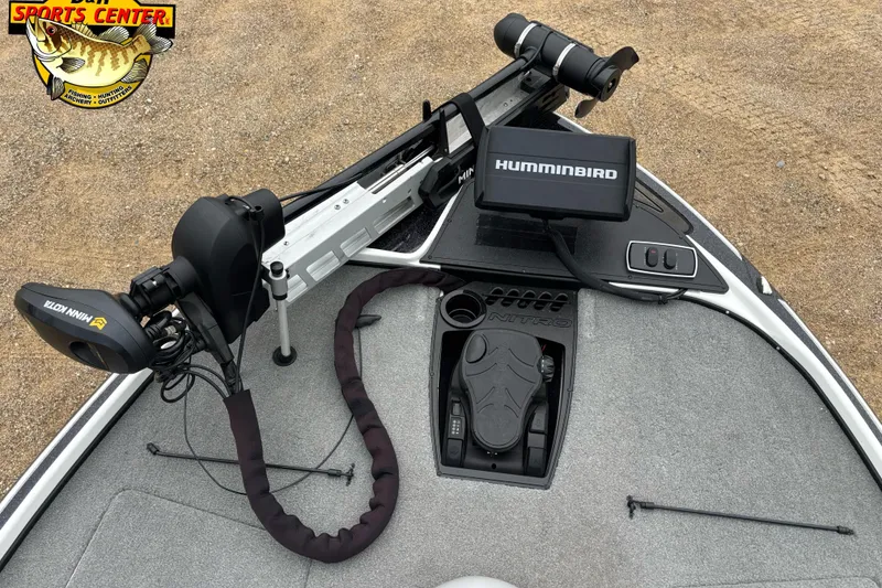 Slide: The Image of 2024 Nitro Z18 boat deck with Humminbird fish finder and Minn Kota trolling motor. - 11