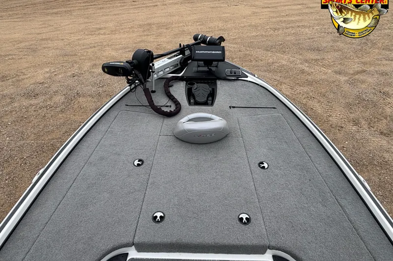 Slide: The Image of 2024 Nitro Z18 boat deck with Humminbird electronics and trolling motor. - 7