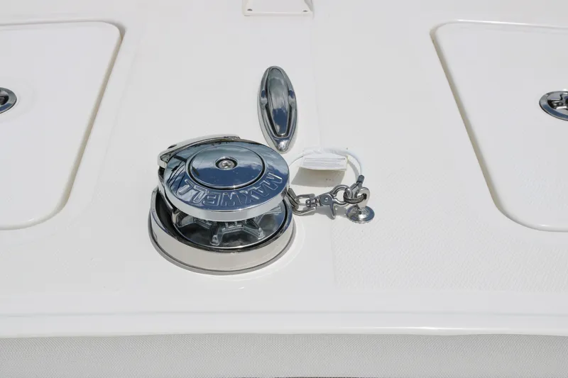 Slide: The Image of Anchor winch on 2026 World Cat 265 DC-X boat deck. - 6