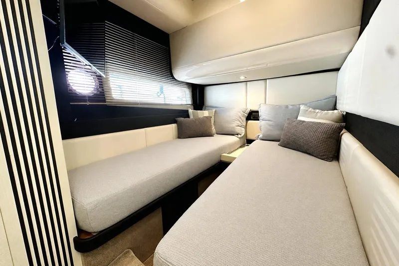 Slide: The Image of Luxurious interior cabin of 2015 Azimut 55S yacht with twin beds and modern decor. - 34