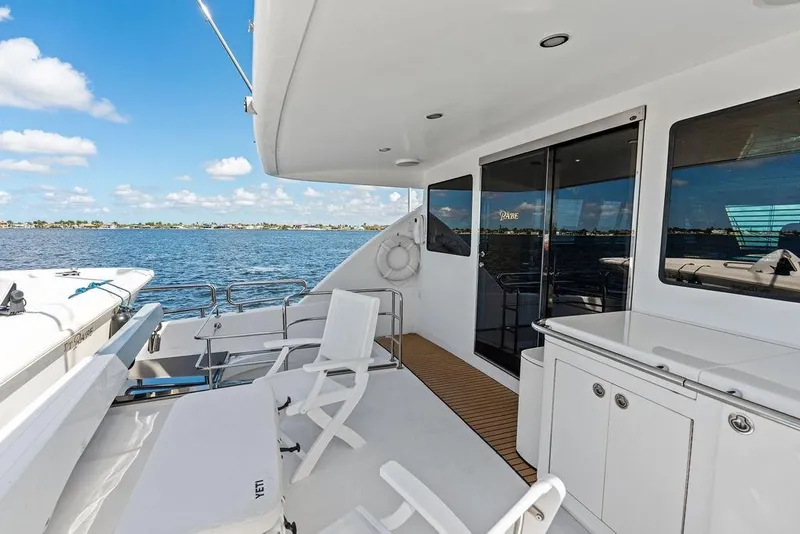 Slide: The Image of Luxurious Horizon 82 yacht deck with seating, ocean view, and clear blue sky, 2005 model. - 20