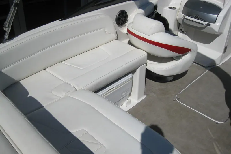 Slide: The Image of 2014 Monterey M3 Sport Boat interior with white seating and modern design. - 15