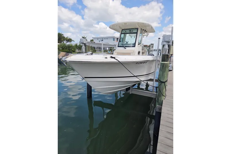 The Image of 2017 Boston Whaler 250 Outrage on boat lift at dock. - 0