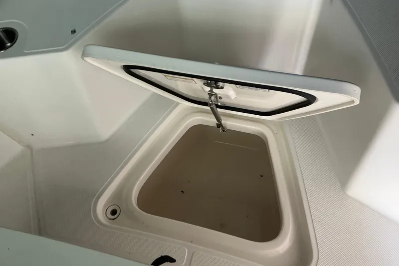 Slide: The Image of Open storage compartment on a 2017 Boston Whaler 250 Outrage boat. - 31