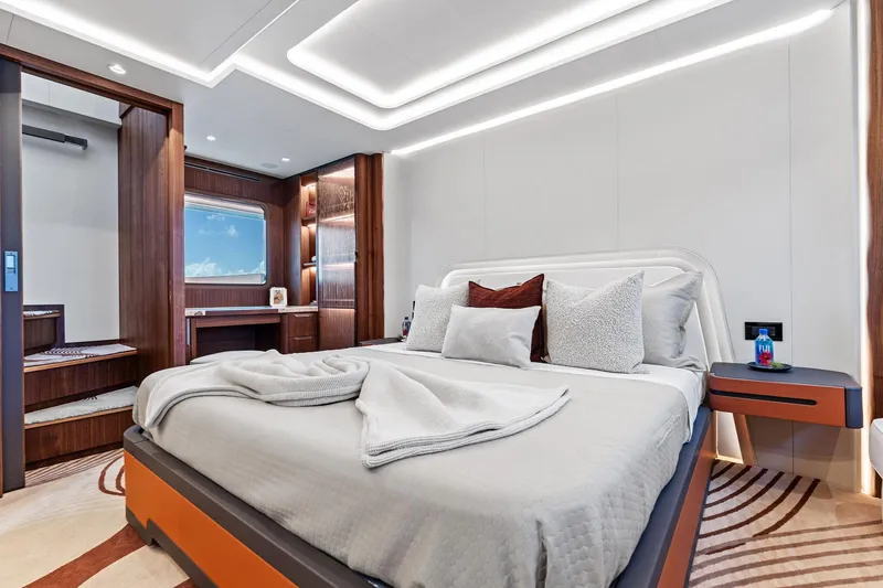 Slide: The Image of Luxurious bedroom interior on 2024 Aquitalia 78 Fly yacht, featuring modern design and cozy bedding. - 26