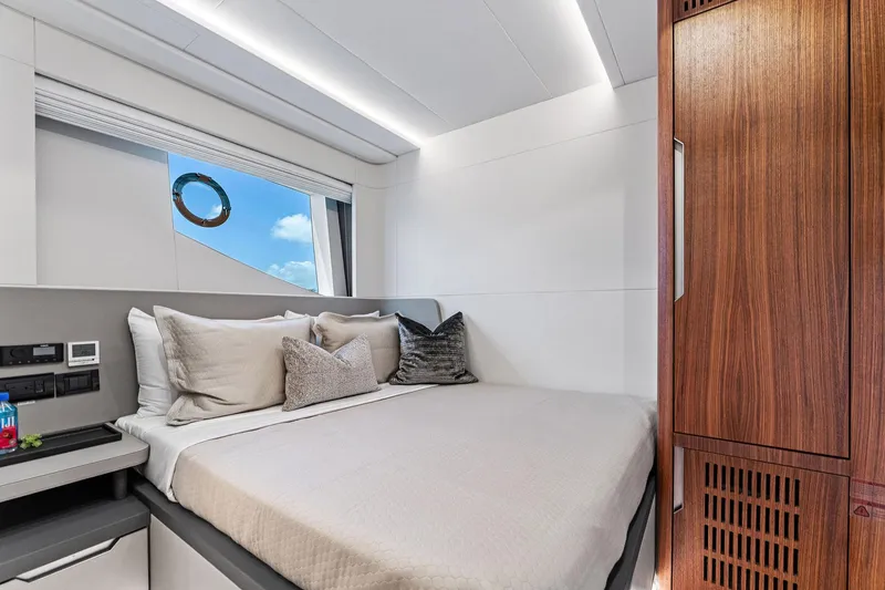 Slide: The Image of Luxurious bedroom interior of 2024 Aquitalia 78 Fly yacht with modern design and elegant furnishings. - 38
