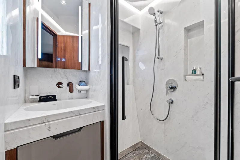 Slide: The Image of Luxurious bathroom in 2024 Aquitalia 78 Fly yacht with modern fixtures and marble design. - 41