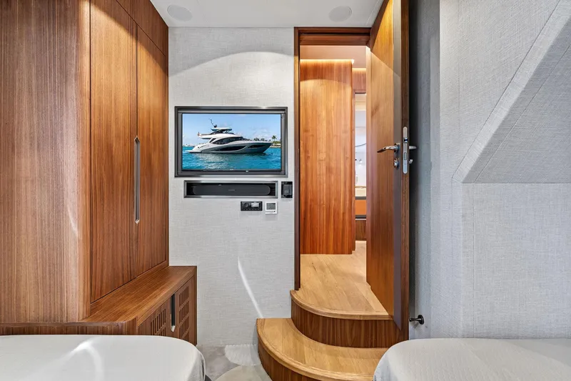 Slide: The Image of Luxurious interior of 2024 Aquitalia 78 Fly yacht with wooden finishes and modern design. - 46