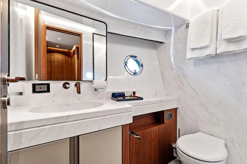 Slide: The Image of Luxurious bathroom in 2024 Aquitalia 78 Fly yacht with marble finishes and modern fixtures. - 48