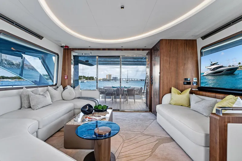 Slide: The Image of Luxurious interior of 2024 Aquitalia 78 Fly yacht with elegant seating and ocean view. - 7