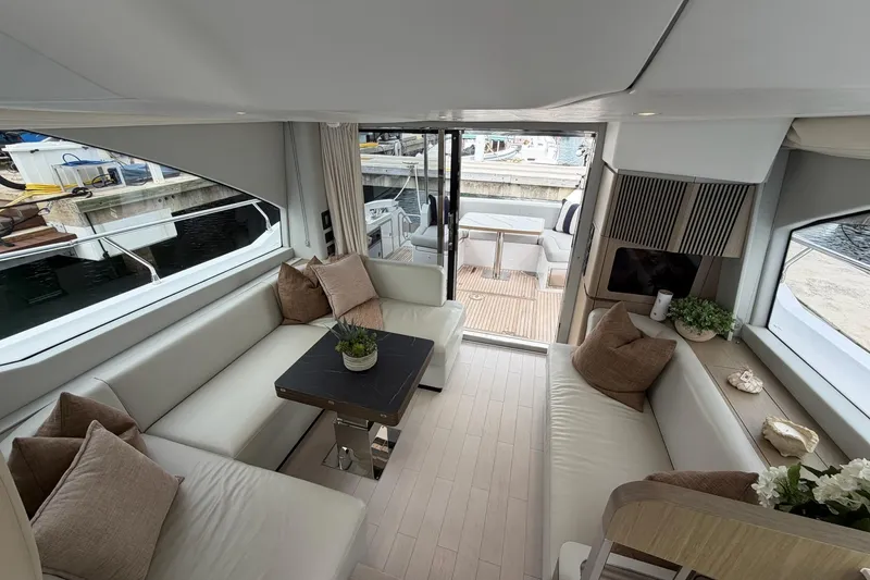 Slide: The Image of Luxurious interior of 2024 Azimut Fly 50 yacht with elegant seating and modern decor. - 46