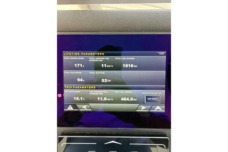 Slide: The Image of Display screen showing fuel and engine parameters for 2024 Azimut Fly 50 yacht. - 50