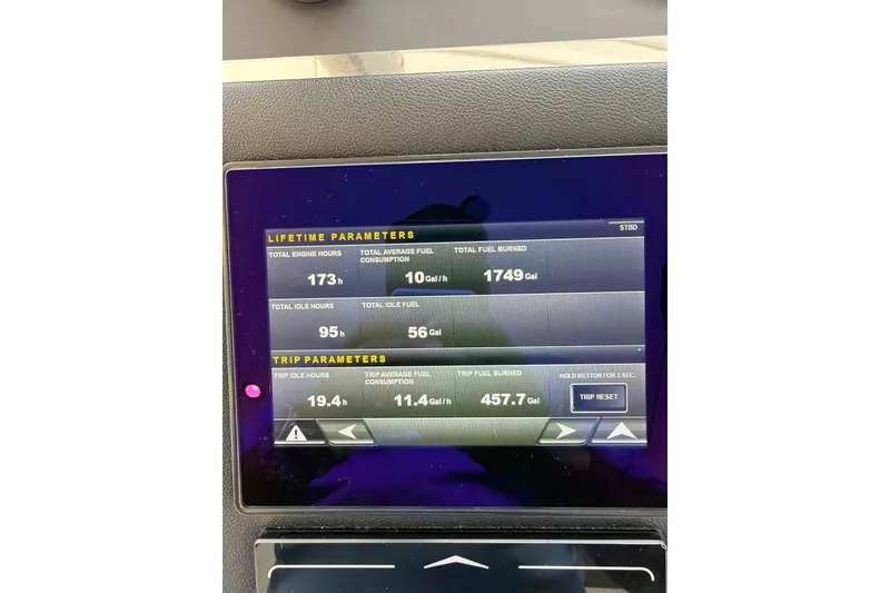 Slide: The Image of Dashboard display of 2024 Azimut Fly 50 showing engine and fuel parameters. - 51
