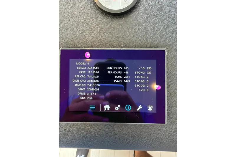 Slide: The Image of Touchscreen display on 2024 Azimut Fly 50 yacht showing technical data and system information. - 52