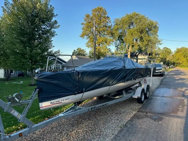 Slide: The Image of Beneteau First 24 sailboat on trailer, covered, year 2021. - 4