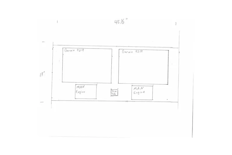 Slide: The Image of Hand-drawn layout of 2022 Viking 48 Convertible boat's engine room with Garmin displays. - 27