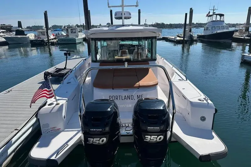 Slide: The Image of 2022 Axopar 37 XC Cross Cabin boat docked in Portland, ME  - 4