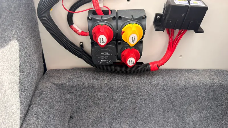 Slide: The Image of Electrical panel with wires and switches in a Yamaha AR220 boat. - 21