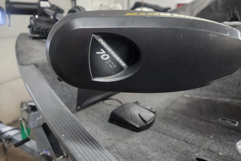 Slide: The Image of Close-up of a 2018 Lund 1650 Rebel XS Tiller boat's trolling motor control. - 9