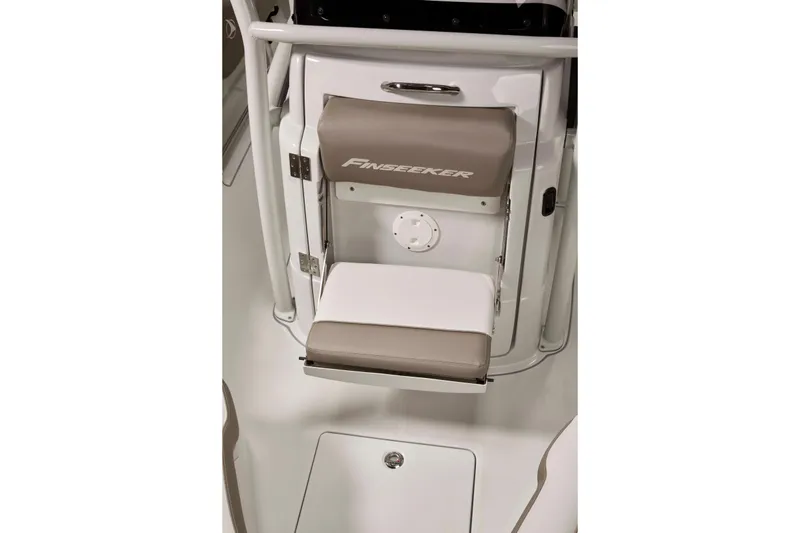 Slide: The Image of 2024 Finseeker 210 CC boat seat with logo, featuring sleek design and modern finish. - 16