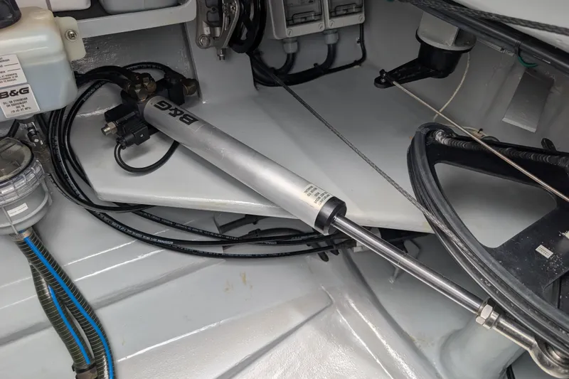 Slide: The Image of Interior view of a 2021 Balance 526 yacht's mechanical components and wiring. - 40
