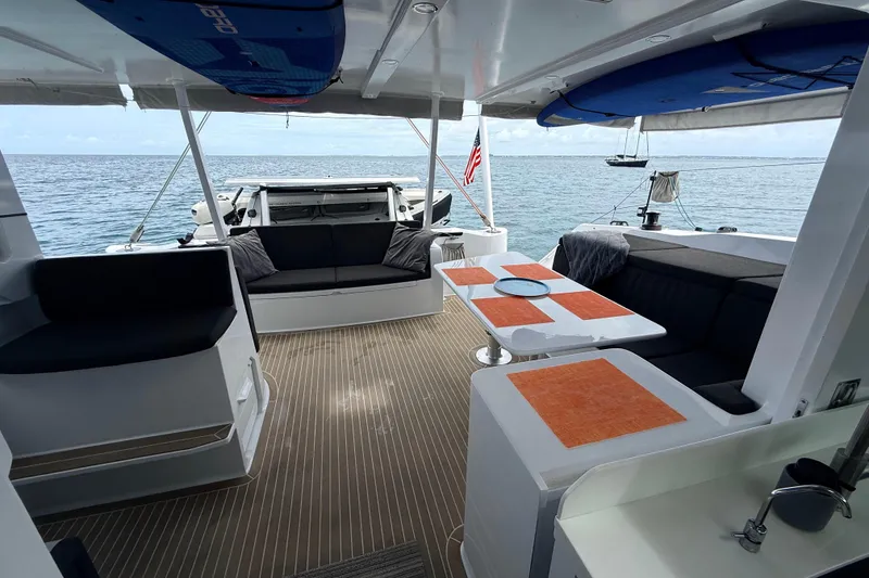 Slide: The Image of Luxurious 2021 Balance 526 yacht interior with seating and ocean view. - 8