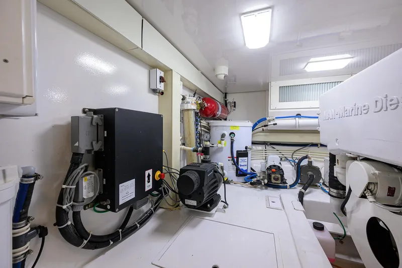 Slide: The Image of Engine room of 2007 Viking 56 Convertible yacht with MAN Marine Diesel engine. - 83