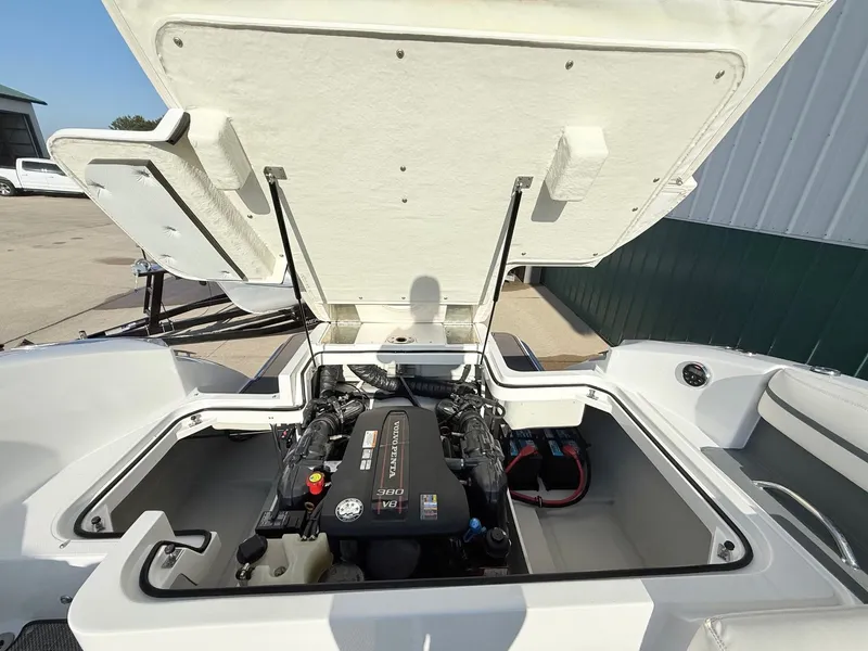 Slide: The Image of Engine compartment of a 2015 Cobalt R7 boat with open hatch. - 39