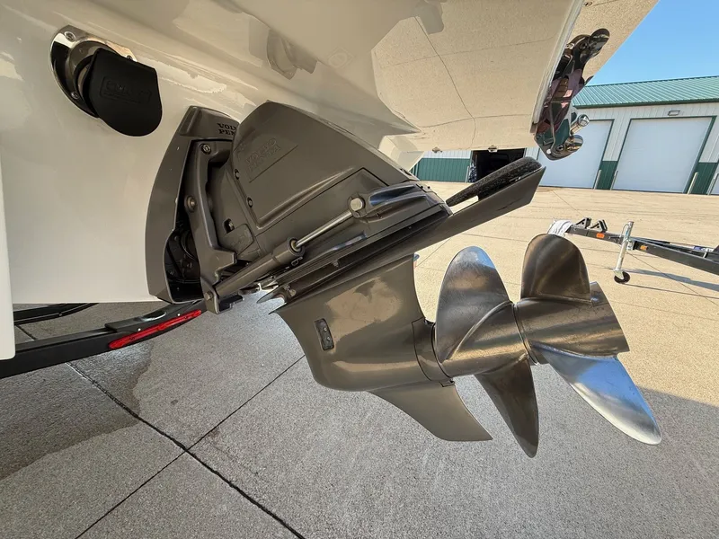 Slide: The Image of Close-up of a 2015 Cobalt R7 boat propeller. - 8