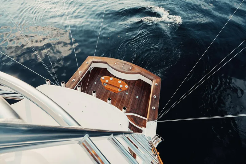 Slide: The Image of Aerial view of 2016 F&S Express yacht deck on calm water. - 23