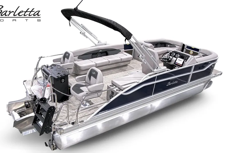 Slide: The Image of 2026 Barletta A22CC pontoon boat with sleek design and modern amenities. - 4