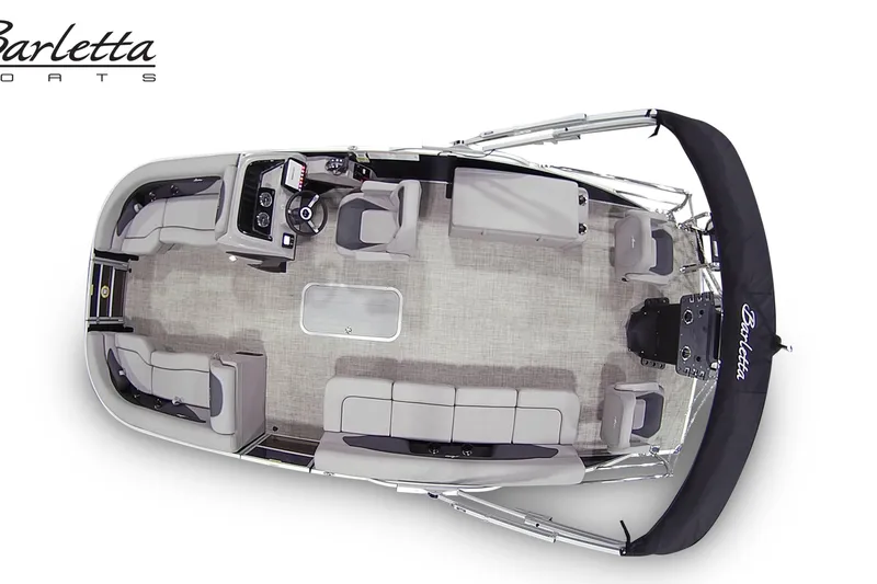 Slide: The Image of 2026 Barletta A22CC pontoon boat interior with seating and helm station, top view. - 8