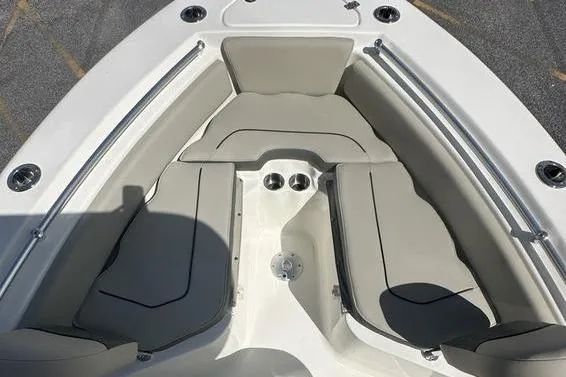 Slide: The Image of Bow seating area of 2026 Key West 219 FS boat with cushioned seats. - 12