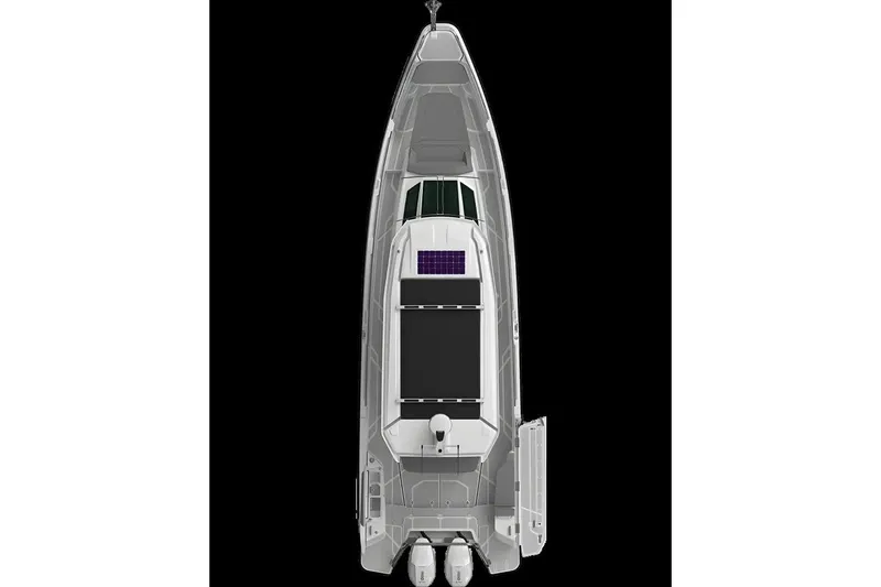 Slide: The Image of Top view of 2026 Axopar 38 Cross Cabin boat, showcasing sleek design and modern features. - 22