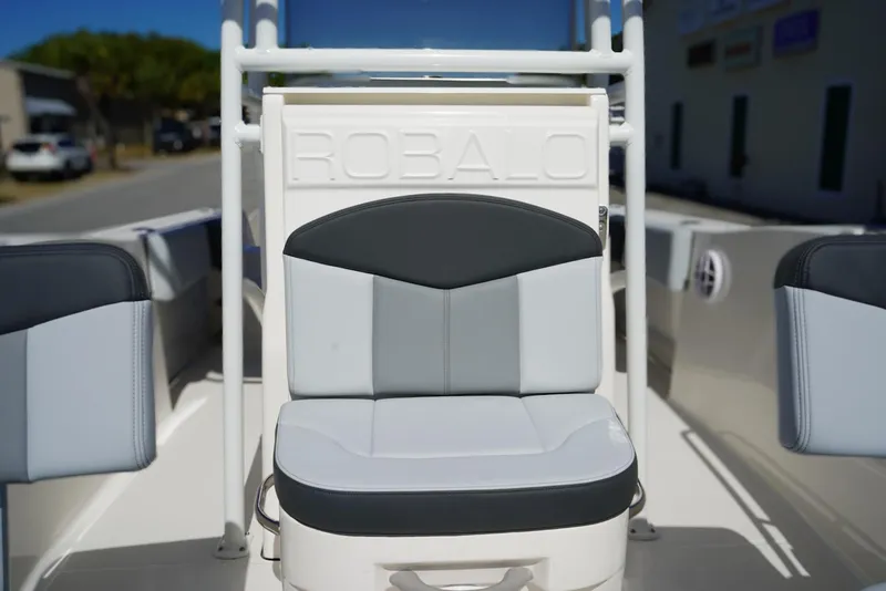 Slide: The Image of 2026 Robalo R202 Explorer boat seat with sleek design and comfortable cushioning. - 13