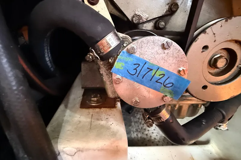 Slide: The Image of Engine component of a 2012 Beneteau Oceanis 37 sailboat with maintenance date label. - 29