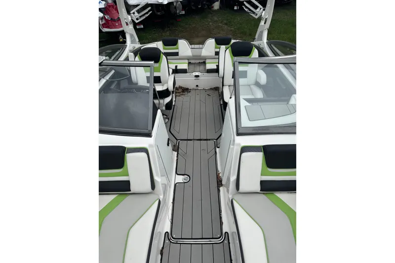 Slide: The Image of 2021 Yamaha Boats 212XD interior with sleek seating and modern design. - 10